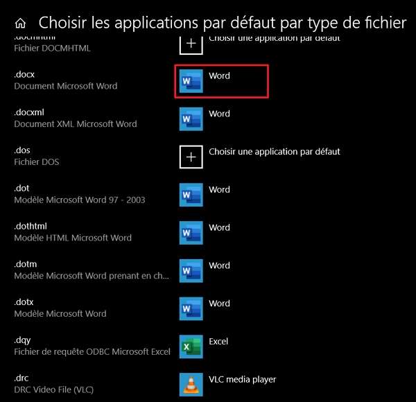 Sélectionnez les applications par défaut par type de fichier. © Microsoft