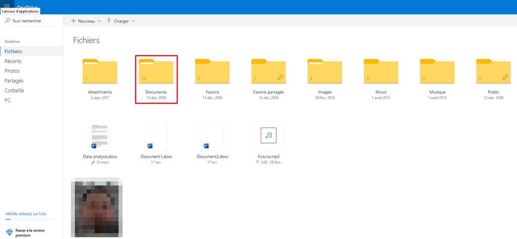 Le dossier « Documents » est effectivement accessible dans votre espace de stockage OneDrive en ligne. © Microsoft