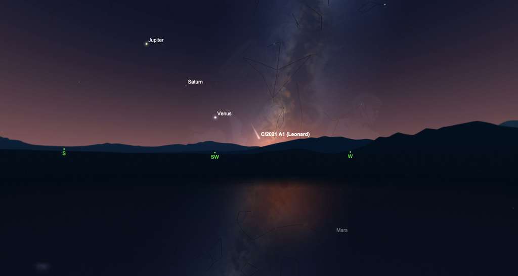 Position de la comète Leonard, le 15 décembre vers 17 h 30. © SkySafari