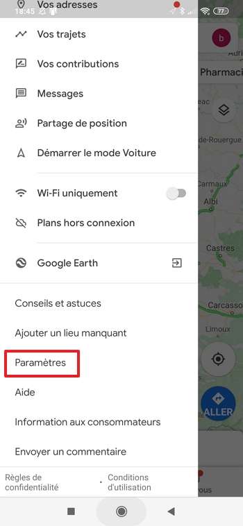 Rendez-vous dans les paramètres de Google Maps. © Google Inc.