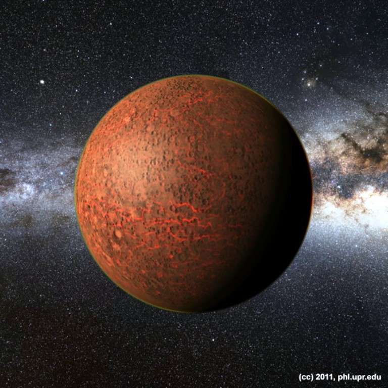 Vue réaliste d'une exoplanète carbonée de la taille de Mars avec une atmosphère fine, synthétisée avec un ordinateur. © Planetary Habitability Laboratory, UPR Arecibo, 2011