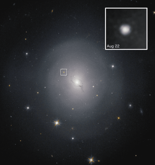 La kilonova issue de l'évènement GW170817, observée par Hubble. © Nasa, ESA