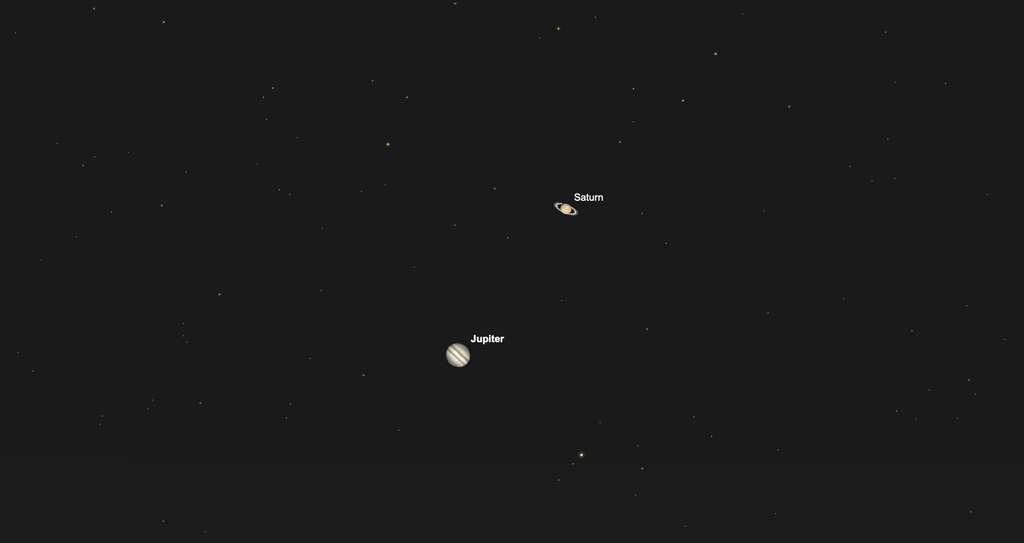 Jupiter et Saturne visibles dans le même champ. © SkySafari