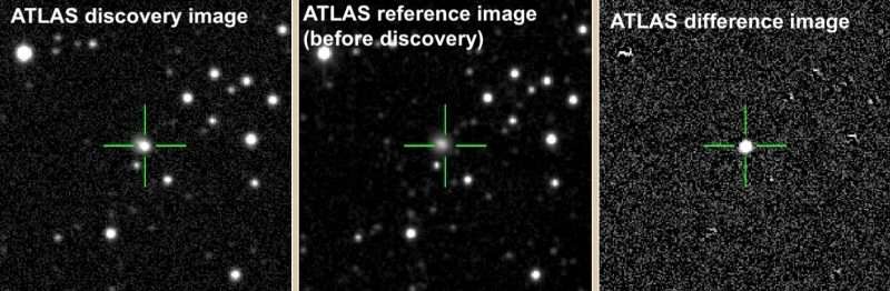 Avant-après l’explosion de AT2018cow. Images du télescope Atlas. © Stephen Smartt, Atlas