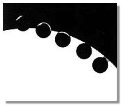 Phénomène de la goutte noire L'image apparente de Vénus est légèrement déformée juste aux moments où celle-ci est en contact avec le bord du disque solaire. L'astronome anglais John Bevis en fit les premiers dessins précis en 1769.- © Dessin J.P. Luminet