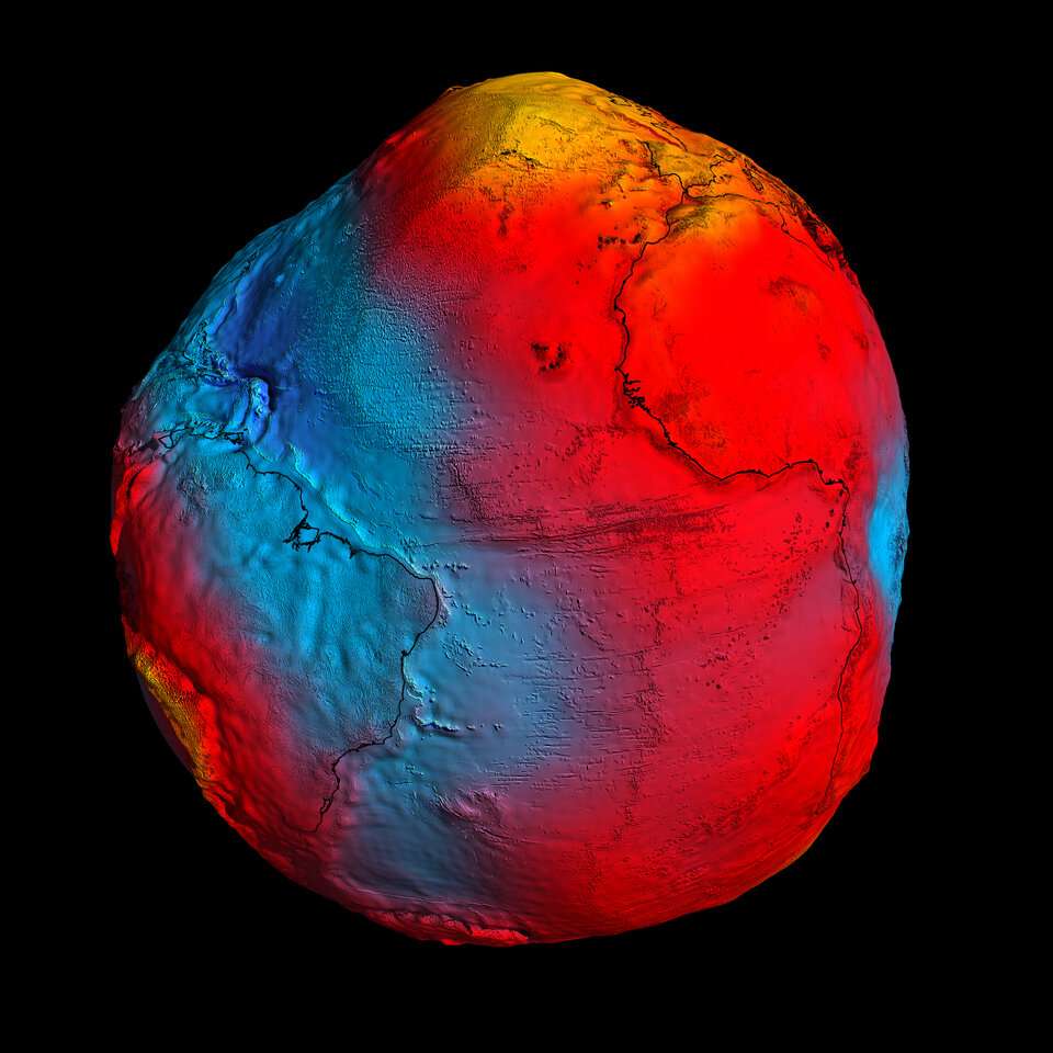 Le géoïde permet de modéliser une surface sur laquelle les effets du champ gravitationnel sont visibles. © ESA