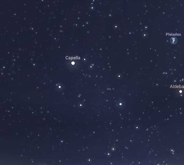 Constellation du Cocher, où sera visible l'essaim des alpha-Aurigides. © Stellarium