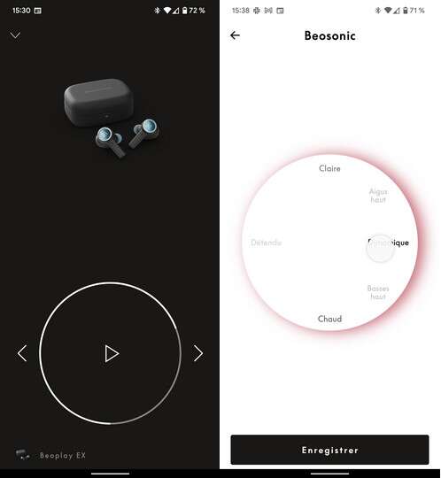 L'application mobile pour les Beoplay EX est un exemple d'ergonomie, en particulier pour les réglages audio. © Marc Zaffagni
