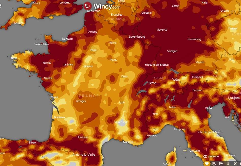  L'évolution de la sécheresse en France avec les prévisions pour le lundi 18 juillet. © Windy