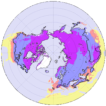 Zones couvertes par le pergélisol au niveau mondial. En violet : gel permanent. Crédit : Nasa