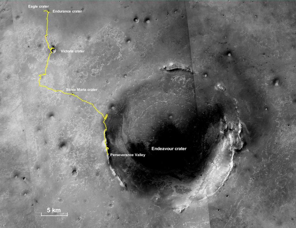 Une visualisation du parcours sur Mars du rover Opportunity. © Nasa/JPL-Caltech/MSSS Une visualisation du parcours sur Mars du rover Opportunity. © Nasa/JPL-Caltech/MSSS