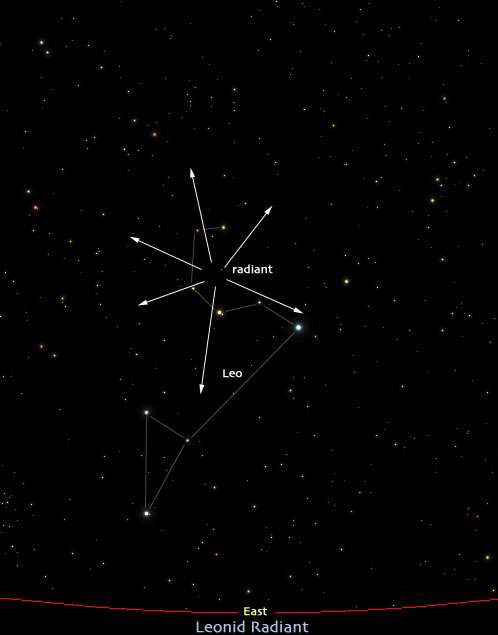 Position du radiant des Léonides au sein de la constellation du Lion. © MeteorsShowersOnLine
