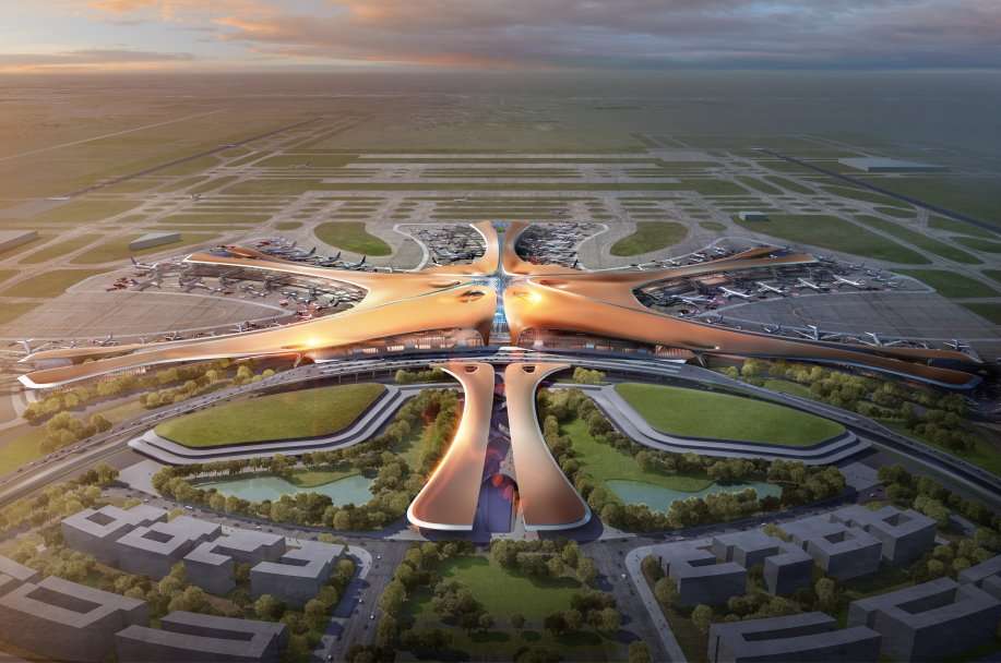 L’aéroport international de Pékin-Daxing sera le plus grand du monde. © Methanolia, Zaha Hadid Architects