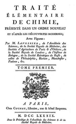 Première page du Traité élémentaire de chimie. Cet ouvrage est considéré comme le premier manuel de chimie moderne. © DP