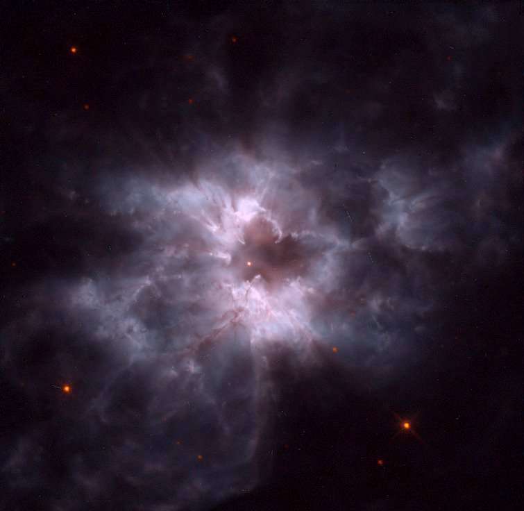 La nébuleuse planétaire désignée NGC 2440 et, en son centre, l'étoile naine blanche correspondante, tous deux résultant de la mort d'une étoile. © H. Bond (STScI), R. Ciardullo (PSU), WFPC2, HST, Nasa