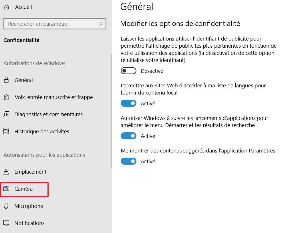 Comment désactiver son microphone et sa caméra sous Windows 10