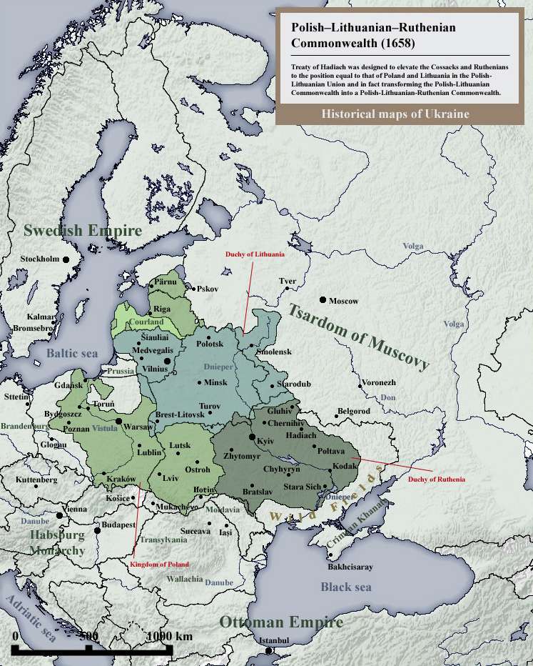La division du territoire au XIIe siècle : duché de Lituanie, royaume de Pologne et duché de Ruthène. © SeikoEn, Wikimedia Commons, CC by-sa 3.0