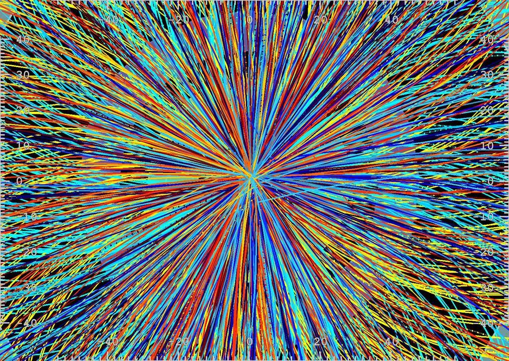 Collision d'ions plomb à très haute énergie dans le détecteur Alice du grand accélérateur de hadrons, le LHC. © Collaboration Alice