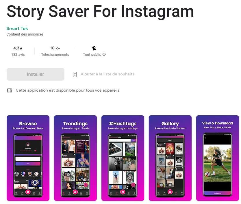 Comme son nom l'indique, Story Saver permet de sauvegarder les Stories, et bien sûr de les visualiser. © Google Play