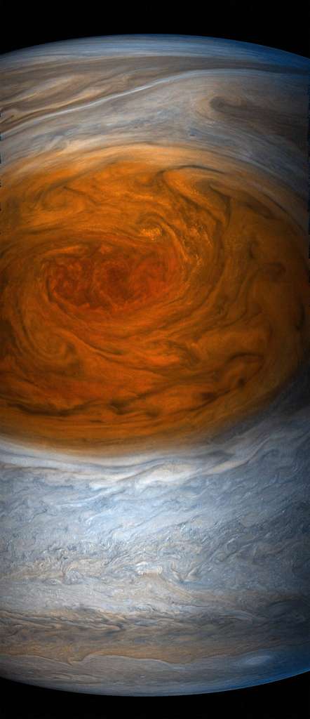 La Grande Tache Rouge de Jupiter photographiée par Juno le 10 juillet. L’image brute a été traitée par Seán Doran. © Nasa, JPL-Caltech, SwRI, MSSS, Gerald Eichstädt, Seán Doran 