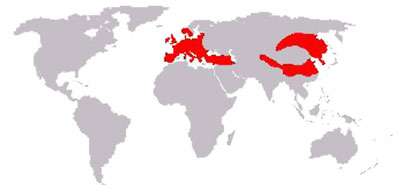 Distribution du Cerf élaphe dans le monde © Wikipedia