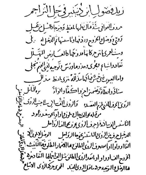 Première page du traité du poète arabe Ibn Dunaynir. © Kfcris & Kacst