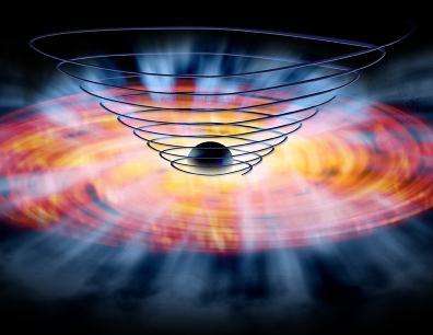 Représentation de la façon dont les champs magnétiques peuvent induire un vent de particules dans le disque d'accrétion Ce vent aide à faire diminuer le moment angulaire et permet au gaz de "plonger" au centre du trou noir (Crédits : NASA/CXC/M.Weiss)