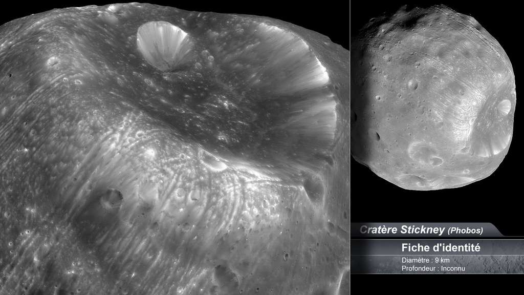 Le cratère Stickney sur Phobos, lune de Mars Le cratère Stickney sur Phobos, lune de Mars