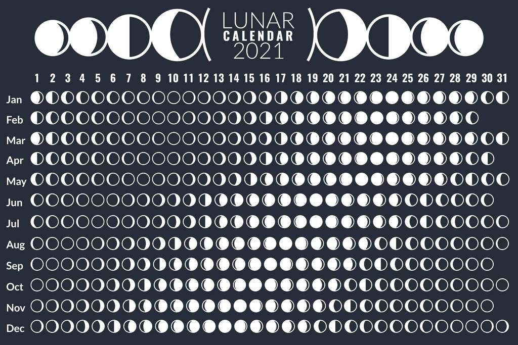 Les phases de la Lune en 2021. © YummyBuum, Adobe Stock