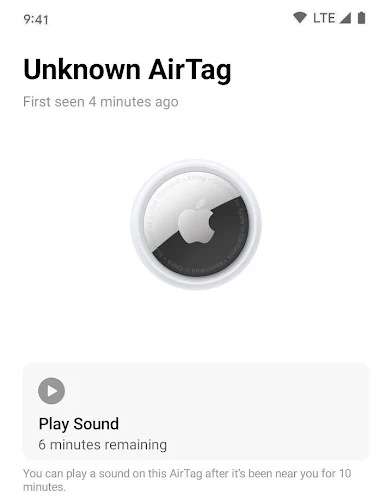 Sous Android, TrackerDetect vous indique quand un Airtag est dans les parages. © Apple
