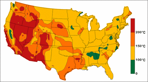 Carte des ressources géothermiques aux Etats-Unis. Crédits : The Office of Energy Efficiency and Renewable Energy (EERE)