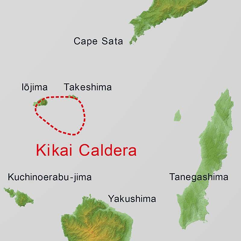 Emplacement de la caldeira de Kikai, au sud du Japon © Batholith, Wikimedia Commons, domaine public