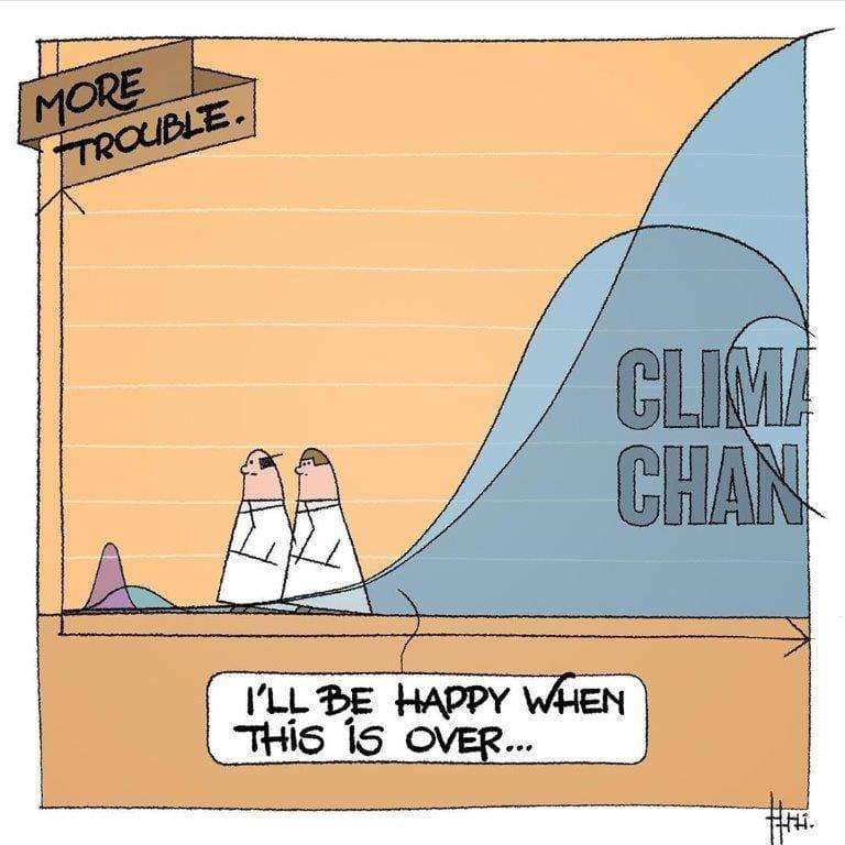 La crise climatique qui nous attend va faire plus de dégâts que la pandémie à SARS-CoV-2. © statisticallycartoon