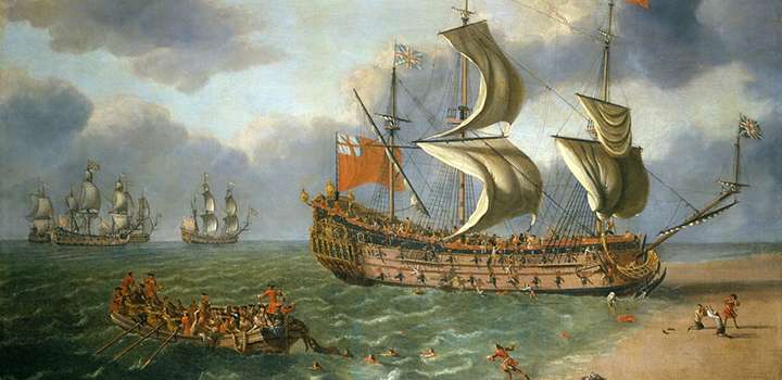 Le naufrage du HMS Gloucester en 1682. © Johan Danckerts, Wikimedia Commons