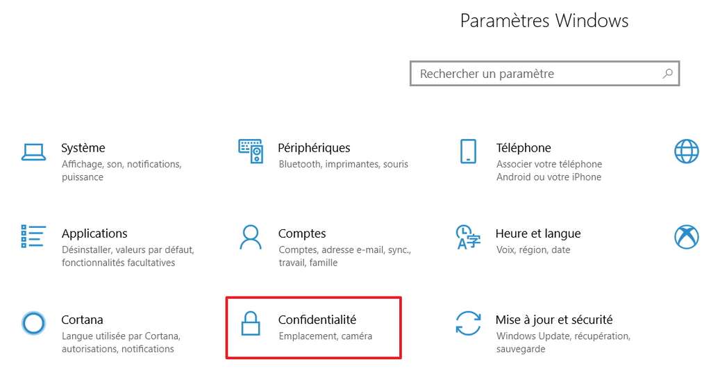 Rendez-vous maintenant dans les paramètres de confidentialité. © Microsoft
