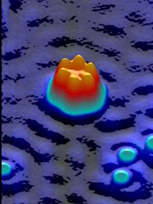 Image par microscopie à effet tunnel de la molécule à six « pattes » sur une surface de cuivre. © Frei Universitat, Berlin..