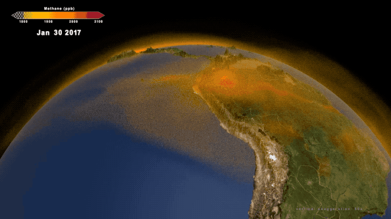 70 % des émissions de méthane liées aux zones humides proviennent des régions tropicales. © Nasa, Scientific Visualization Studio
