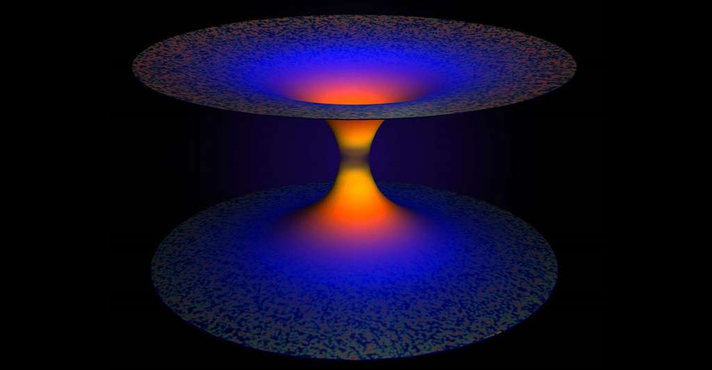 Représentation d’un trou noir connecté à un trou blanc. © A. Corichi/J.P. Ruiz, DR