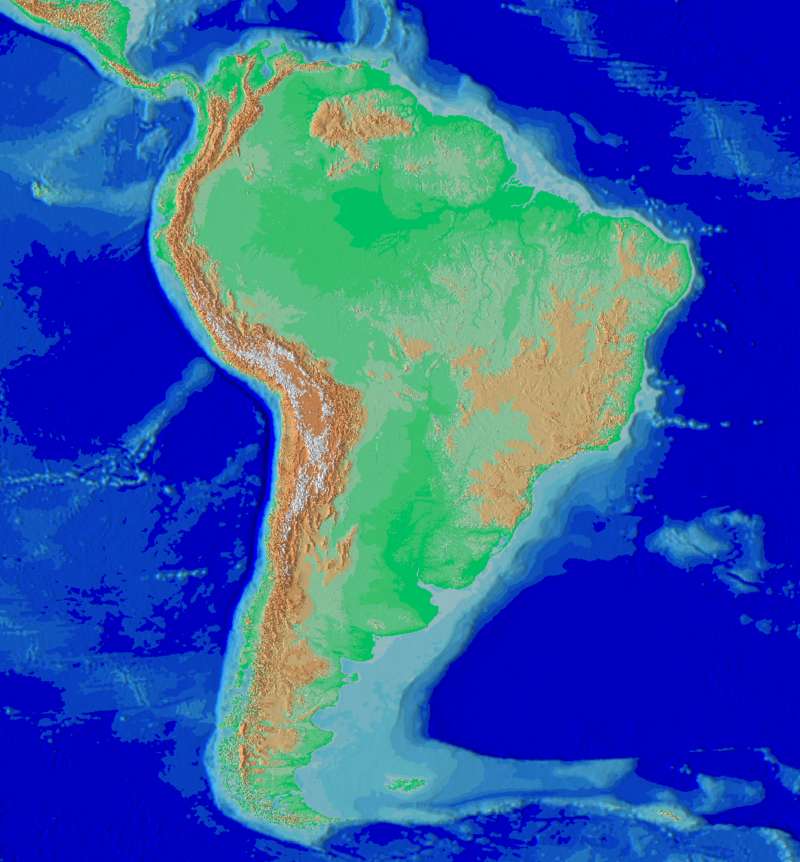 Les Andes s'étendent du nord au sud du continent sud-américain. © Carlos A Arango, Wikimedia Commons, domaine public