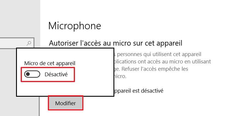 Cliquez sur « Modifier », puis déplacez le curseur sur « Désactivé ». © Microsoft