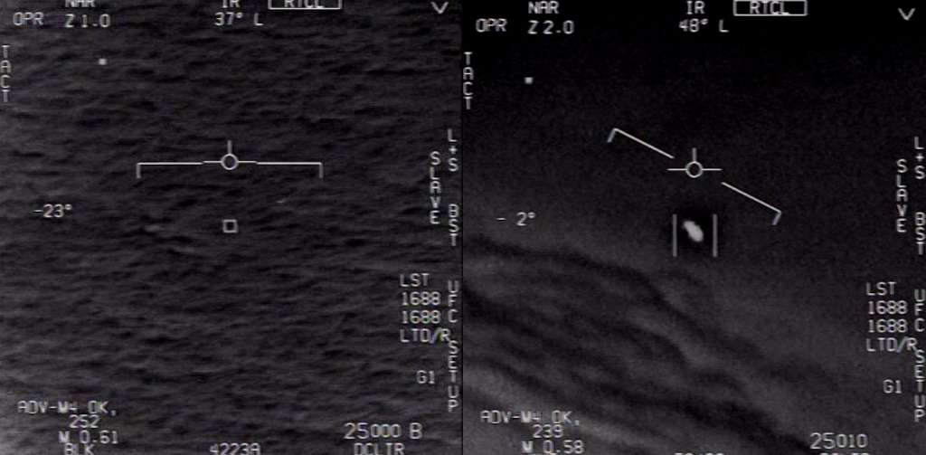 Phénomènes aériens non identifiés capturés par des pilotes d'avions de chasse américains en 2004 et 2015. © DOD, U.S. Navy