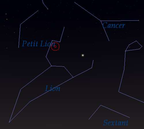 Position de la constellation du Lion le 18 à 0 h 30 TU.