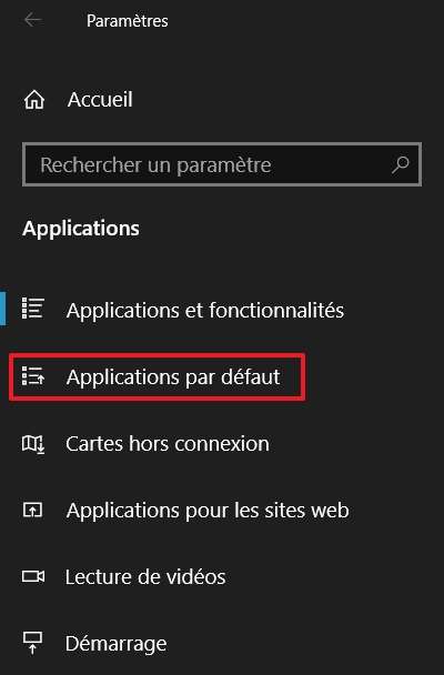 Accédez aux paramètres des applications par défaut. © Microsoft