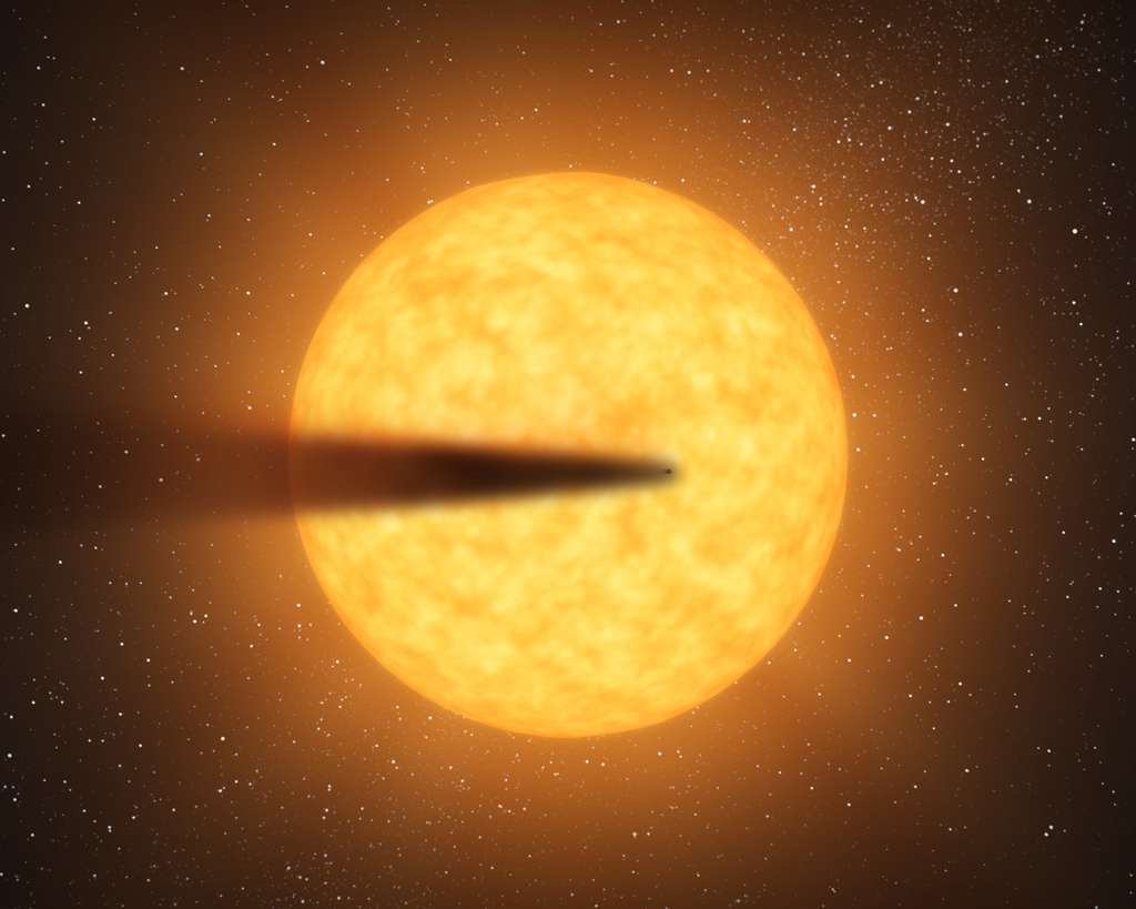 Une représentation d'artiste de l'exoplanète rocheuse qui est peut-être en train de s'évaporer autour de l'étoile KIC 12557548. © Nasa