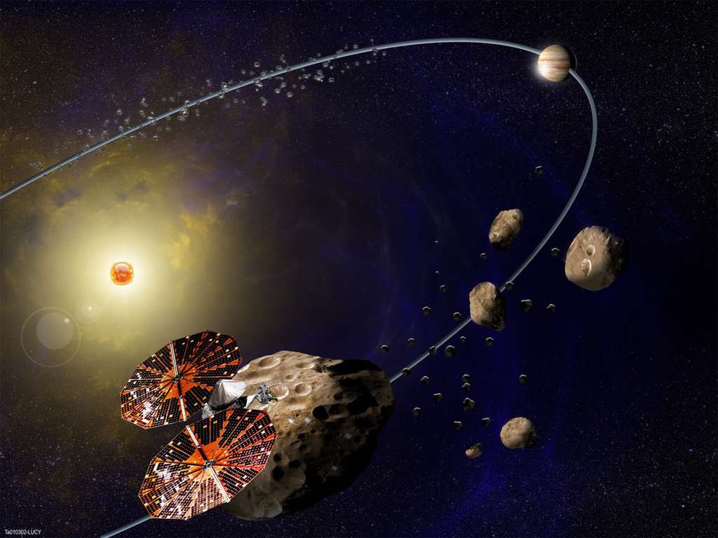 La sonde Lucy sera construite par Lockheed Martin et embarquera une suite d'instruments qui servira à obtenir des informations sur la composition et la géologie de la surface de ces petits corps. © Lockheed Martin, Nasa