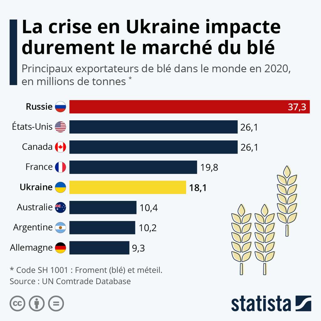 Un tout petit nombre de pays, dont le nôtre et l’Ukraine, ont finalement pouvoir de vie et de mort sur une partie importante de la population mondiale, particulièrement en période de crise majeure comme celle que nous vivons actuellement. © Statista 