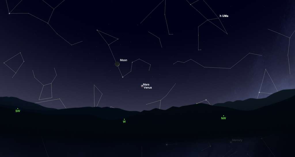 Mars et Vénus sont visibles « collé-serré » au crépuscule le 13 juillet. © SkySafari