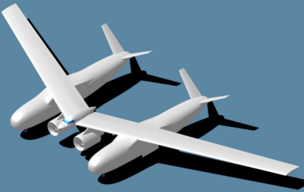 L'avion de Northrop Grumman aux ailes hautes et à deux fuselages L'avion de Northrop Grumman aux ailes hautes et à deux fuselages