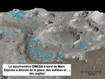 Glace d'eau et écoulements d'eau liquide sur Mars. © DR Glace d'eau et écoulements d'eau liquide sur Mars. © DR