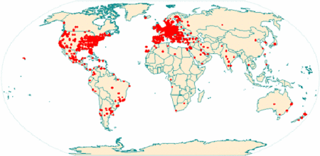 Les points rouges indiquent les utilisateurs de WA ayant découvert l'ouverture temporaire du site le 7 mai 2009. Crédit : Stephen Wolfram